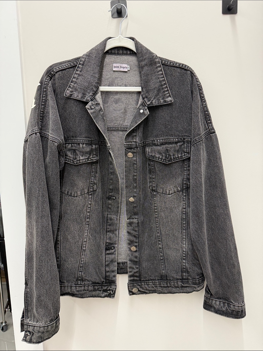 Palm Angels Distressed Black-Gray Denim Jacket